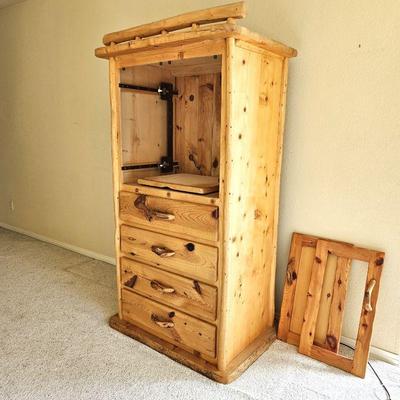  Log Furniture Pine Cabinet for TV plus Four Storage Drawers Below