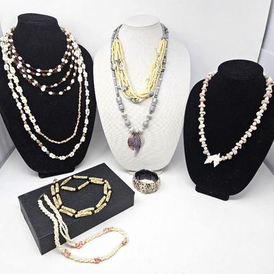  Assorted Bone and Shell Beaded Jewelry, Necklaces and Bracelet