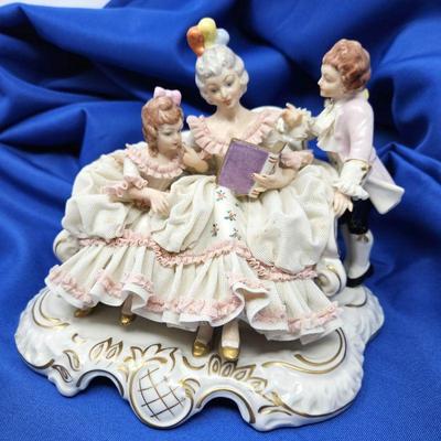 Vintage Sandizell Bavaria Germany Porcelain Lace Figurine Mother Reading to Children - Intricate Details!