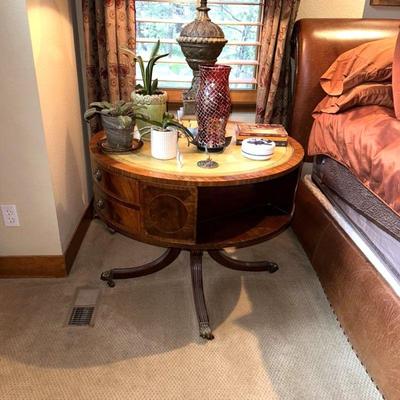 1930s Duncan Phyfe Style Leather Top Rotating Library Drum Table / Book Case ~ (More Photos Coming)