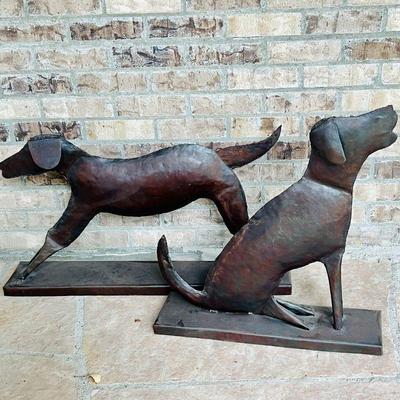  Lovely Pair of Hand Wrought Iron Dog Figures- Both Supported on Iron Plinth's