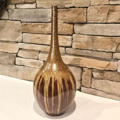 Stunning Italian Pottery Vase - Red with a Gold Drip Glaze - Heavy Weight and An Impressive 22"T x 10"W