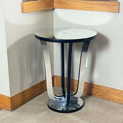 Contemporary Mirrored End Table or Occasional Table! Round Top with Three Mirrored Legs and Base