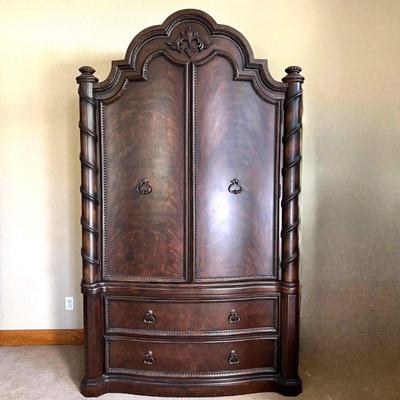  Stunning Large Burl Wood Armoire/ Wardrobe with Tons of Carved Details! Lifetime Quality by Collezione Europa