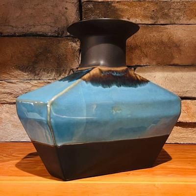 Handmade Studio Pottery Vase - Hexagonal in Blue & Black/Brown Glaze