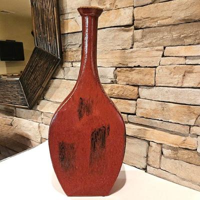 Gorgeous Red Italian Clay Pottery Tall Vase 30"T - With Intentional Black Markings for Distressed Look