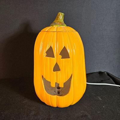 Ceramic Pumpkin Lamp - Lighted Halloween Decor, 13.5" Tall