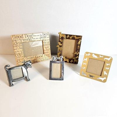 Dog-Themed Photo Frame Lot - 5 Unique Frames Including Silver, Wood, and Decorative Styles 