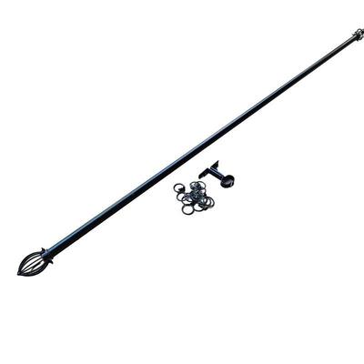 Black Metal Curtain Rod 8ft Long and 2" Thick with Decorative Finials at The Ends 