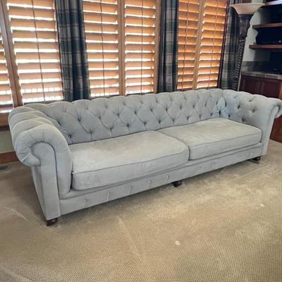 Restoration Hardware Kensington Long Tufted Sofa /Couch (Still Current in Store) In Warm Gray Tone on Casters 112"L