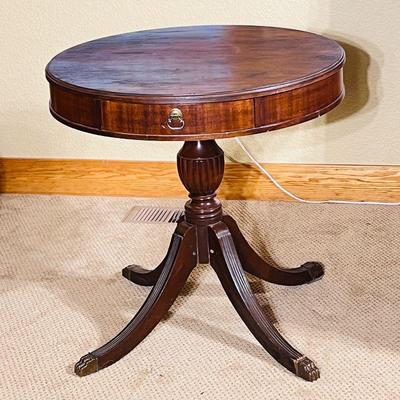  28inch Antique Round Side Table with Drawer - Elegant Design, Solid Wood Construction