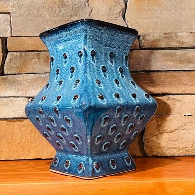 Blue Handmade Ceramic Vase - Hobnail Design
