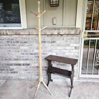 Old Vintage Coat Rack and End Table/Book Rack 