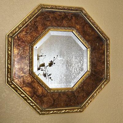  Wall Mirror in Warm Brown and Gold Tones- Beveled Glass 22" Diameter