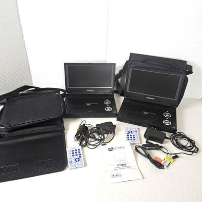 Two Audiovox Portable DVD Players with 9" LCD Display Monitors Model D-1929B