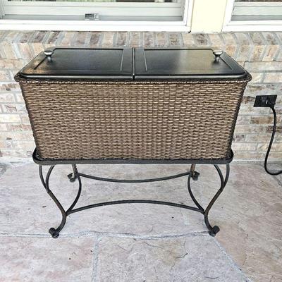  Unique Decorative Outdoor Cooler on Iron Base - Framed w/ All Weather Synthetic Woven Wicker - Brown