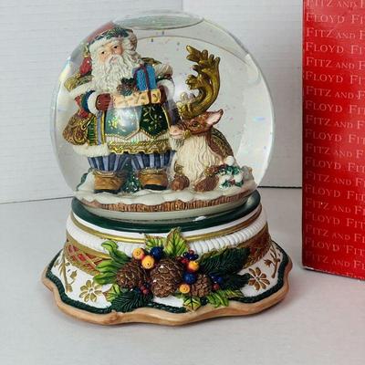  Fitz and Floyd Holiday Snow Globe - Santa with Reindeer, Jolly Ole St. Nick