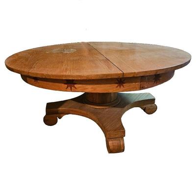Vintage Decorative solid oak Pedestal Coffee Table with Star Inlays - Unique Design & Craftsmanship