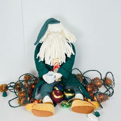 - Large 33” Handmade Sitting Santa with morning coffee and newspaper plus more