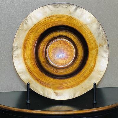 Decorative Glass Art Plate with Stand - 21.5" Diameter