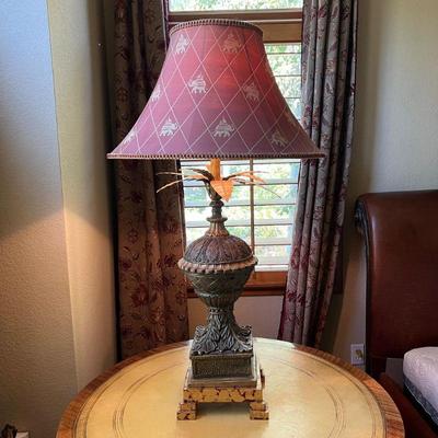  40" Exotic Table Lamp "Raymond Waites for Tyndale" Quality Tropical/Elephant Theme w/ Red Shade
