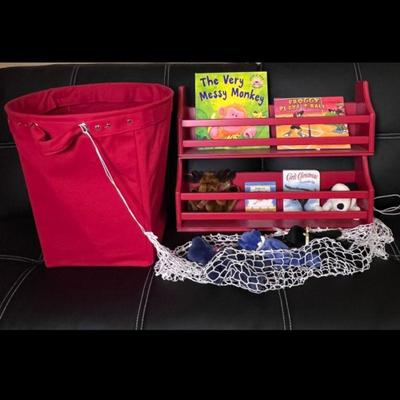 Red Storage Lot -POTTERY BARN Shelves (NEW), Basket, Plush Toys, Kids' Books & More