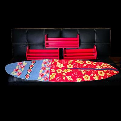 Red Home Decor Lot - Colorful Surf Board Rug & 3 POTTERY BARN Red Shelves (NEW)