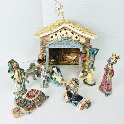  Vintage Blue Sky Clayworks Ceramic Nativity Set by Heather Goldminc ~ 10pc. Set