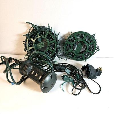 Outdoor Christmas Lighting - Several Strands of Green Lights Plus Outdoor Lighting Aids 