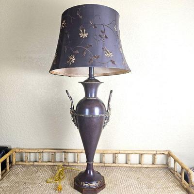 Vintage Decorative Metal Table Lamp with Silk Embroidered Shade - Unique Design & Warm Ambiance
