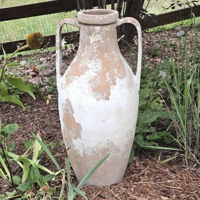  Rustic Mexican Terra Cotta Ceramic Urn Style Vase w/ Weathered Finish - 17"W x 34"T
