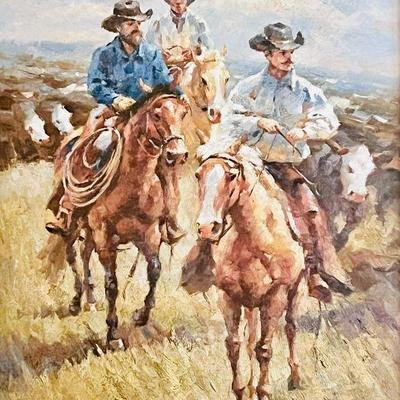 Western Art Collection - Troy Denton Oil Painting of Cowboys on Horseback