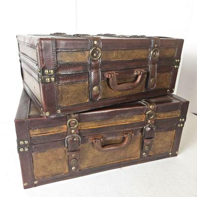  Set of Two Decorative Wood Suitcase - Look Storage Boxes in Different Sizes