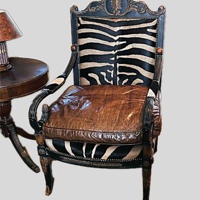 Old Hickory Tannery Zebra-Print Hair hide/Leather Wing Chair