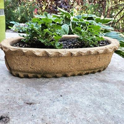  Mexican Terra Cotta Long Oval Planter With Geraniums Planted - 20"L x 11"W x 5"T