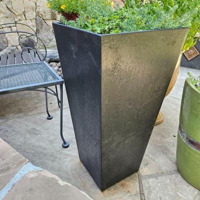 Tall Black Fiberglass Tapered Planter 14" Square Opening 28"T w/ Evergreen Plant