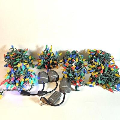 Multi Colored Pine Cone Christmas Lights - Seven Strands (Each 28ft) Plus Three Remote Controlled Electric Plugs  