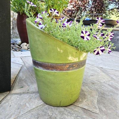  Asymmetric Italian Pottery Planter in Festive Lime Green - Thick/Heavy Weight 20"T x 14"W