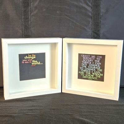 Two 10" Square Shadowbox Frames each with a Quote "Serenity Prayer" and Gandhi Quote