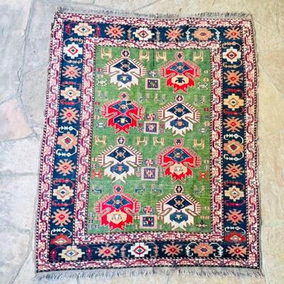 Antique Handwoven Area Rug - Colorful Traditional Design with Fringe