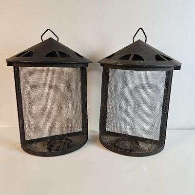 Set of Two Outdoor Wall Candle Holders in Protective Cages - Hang Like Sconces