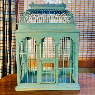  Vintage Decorative Birdcage - Rustic Green Design with Open Top and Door