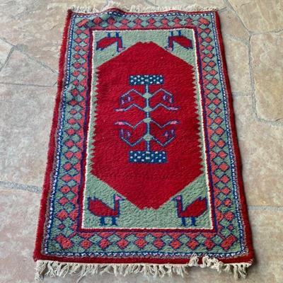 Vintage Handwoven Tribal Area Rug - Colorful Patterns & Fringe Detail