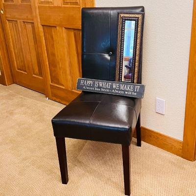 Modern Decorative Chair with Framed Mirror & Inspirational Sign