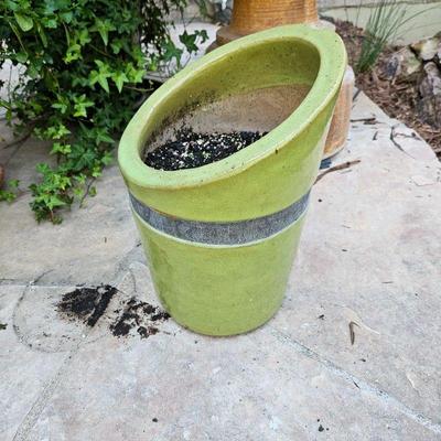  Gorgeous Asymmetric Italian Planter in Festive Lime Green - 15"T x 11"W - Frost Proof