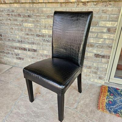 Black Faux Crocodile Leather Chair w/ Wood Legs