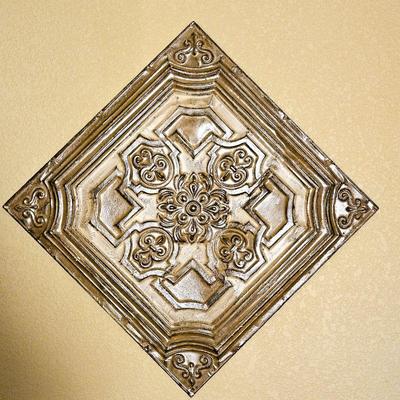 Decorative Tin Wall Art in Warm Metallic Tones 24" x 24" Square