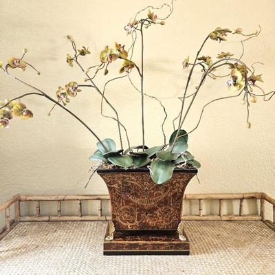  Elegant Decorative Planter in Reds and Golds with Faux Floral - 11"W x 7"D x 11"T