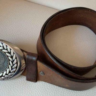 Men’s Leather Belt With 1881 Silver Dollar Coin Belt Buckle
