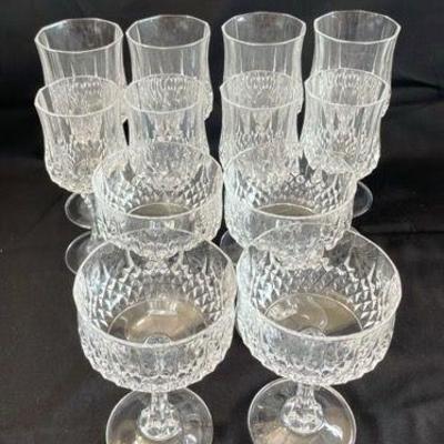 Cristal D’Arques Longchamp Crystal Wine * Water * Sherbet Glasses * 12 Pieces
